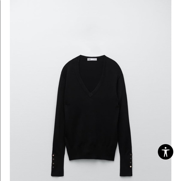 NEW! ZARA Basic V-Neck Sweater - Black (NWT) - Picture 2 of 8